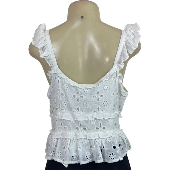 Pinch White Embroidered Eyelet Ruffle Tank Top Size L - New - Picture 3 of 7
